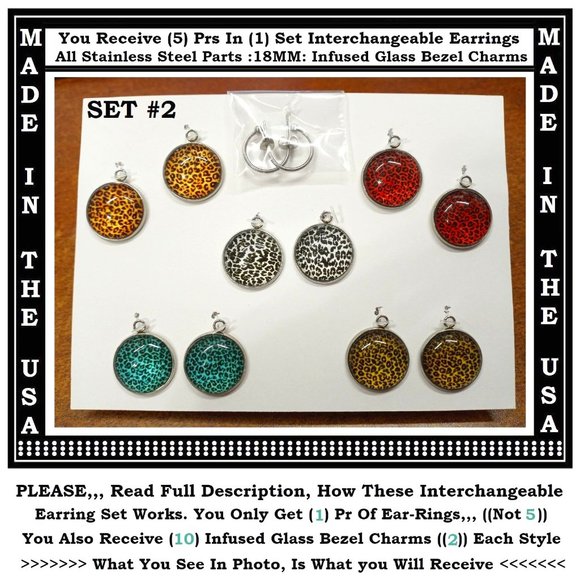 5/$20 Animal Print Cheetah Print Interchangeable Charm Earrings-5 Pairs in Set - Picture 2 of 7